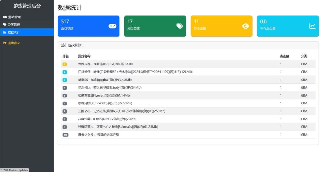 怀旧自适应网页在线小游戏【500款GBA模拟器游戏】最新整理WIN系服务端 Linux手工服务端 管理后台 支持手柄 存档